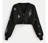 Cardigan oversize in maglia con ricamo di serpenti e ragni, stile gotico, adatto per l'inverno 1XL,2XL,3XL,4XLAnimale,Colore unicoTessuto