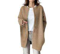 Cardigan per le donne Regno Unito Cappotto monopetto senza colletto da donna Girocollo Midi Lungo Cappotto di lana Caldo Tinta unita Lana Semplice Cappotto Sottile Trench Cappotti lunghi Autunno