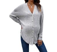Cardigan premaman da donna, con scollo a V, a maniche lunghe, oversize, con bottoni, lavorato a costine, morbido e confortevole, casual, con bottoni sul davanti, per allattamento e uso quotidiano,