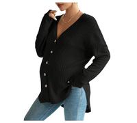 Cardigan premaman da donna, con scollo a V, a maniche lunghe, oversize, con bottoni, lavorato a costine, morbido e confortevole, casual, con bottoni sul davanti, per allattamento e uso quotidiano,