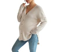 Cardigan premaman da donna, con scollo a V, a maniche lunghe, oversize, con bottoni, lavorato a costine, morbido e confortevole, casual, con bottoni sul davanti, per allattamento e uso quotidiano,