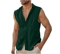 Cardigan Scollo a V in Cotone e Lino Uomo Senza Maniche, Gilet Girocollo Maglietta Uomo Senza Manich Estivo Top Funky Camicia in Cotone Lino Bottoni Casual Vintage Tinta Unita