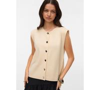 Cardigan senza maniche con scollo rotondo e bottoni Beige S Tinta unita