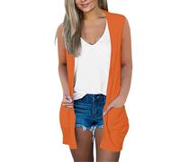 Cardigan senza maniche per le donne Uk Plus Size Cardigan estivo leggero Longline Cover Up Ladies Open Front Cardigan Maglione Casual Cromata Maglia Coprispalle Maglione con tasche, Arancione, XS