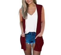 Cardigan senza maniche per le donne Uk Plus Size Cardigan estivo leggero Longline Cover Up Ladies Open Front Cardigan Maglione Casual Cromata Maglia Coprispalle Maglione con tasche, vino, XL