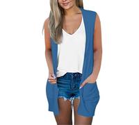 Cardigan senza maniche per le donne Uk Plus Size Cardigan estivo leggero Longline Cover Up Ladies Open Front Cardigan Maglione Casual Cromata Maglia Coprispalle Maglione con tasche, Blu, L