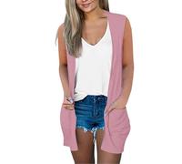 Cardigan senza maniche per le donne Uk Plus Size Cardigan estivo leggero Longline Cover Up Ladies Open Front Cardigan Maglione Casual Cromata Maglia Coprispalle Maglione con tasche, Oro rosa, XL