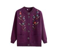 Cardigan spesso foderato in pile per donne di mezza età e anziane, cappotto caldo per primavera e autunno, Viola, XL