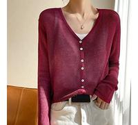 Cardigan Sweater Donna,Cardigan Leggeri da Donna Elegante Tinta Unita Rosso Bordeaux Bottone con Scollo A V Lino Lavorato A Maglia Aperto sul Fronte Maglioni Cardigan Estate Corto Largo Comodo Cappo