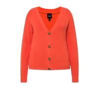 Ulla Popken Cardigan a Tinta Unita con Bottoni Grandi 832027 Maglione, Rosso Ibisco, 56-58 Donna