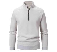 Cardigan uomo maglione spesso moda confortevole maglia felpa mezza zip tinta unita collo alto classico lana calda foderato maglione uomo autunno inverno cappotto giacca, bianco, S
