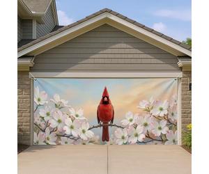 Cardinal Bird Copertura per porta del garage, decorazione floreale primaverile per casa, esterno e interno, perfetta per Pasqua e stagione primaverile, 390 x 180 cm