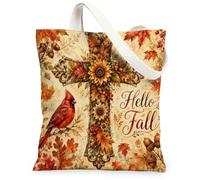 Cardinal Canvas Tote Bag per le donne, autunno rustico girasole croce autunno autunno rosso lavabile riutilizzabile estetico borse idee per Tr, Rosso, 13x15 Inch