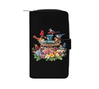 Cardinal & Chickadee Birds Spring Flowers Womens PU Leather Wallet Long Purse Clutch Organizer per Ufficio Viaggio