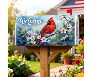 Cardinal, copertura magnetica per cassetta postale, con fiori naturali primaverili e rami primaverili rossi per le vacanze, decorazione per giardino, cortile, 45,7 x 53,3 cm