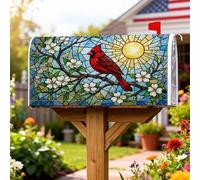 Cardinal, copertura magnetica per cassetta postale, in legno di corniolo con sole e primavera, colore rosso, decorazione per cortile anteriore, 53 x 64 cm