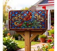 Cardinal, Coperture magnetiche per cassette postali, con agrifoglio, in pino rosso invernale, per decorazioni da giardino, 45,7 x 53,7 cm