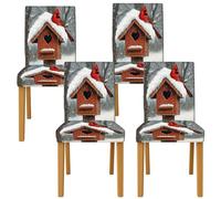 Cardinal, coprisedia per sedie da pranzo, rustiche invernali, casetta per gli uccelli, neve, inverno, in spandex rosso, con accenti morbidi, elastici, decorativi, per sala da pranzo, cucina, soggiorno