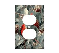 Cardinal Duplex Outlet Covers Placca da parete, motivo: foglie di realismo della natura, bacche invernali, in plastica rossa, dimensioni standard, per prese elettriche, camera da letto, bagno, cucina
