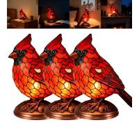 Cardinal Lamp Desktop Ornament, Handmade Resin Stained Glass Red Bird Lamp, Vintage Warm Memorial Art Light for Bedside Living Room Bedroom Home Decoration