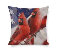 Cardinal Sitting On The Branches with An American Flag Memorial Day Independence Day Federe Cuscini con Invisibile Fodere Cuscino Elegante Fodera per Cuscino per Giardino Esterno 45X45Cm
