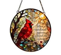 Cardinal Stained Glass Light Catcher - Rainbow Maker Window Art for Indoor Outdoor Decor Gift for Women Men Mom Wife Grandma Husband Backyard Garden Hanging Sunlight Ornament