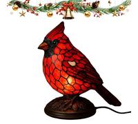 Cardinal Table Lamp, Handmade Stained Glass Red Bird Table Light, Vintage Resin Cardinal Lamp for Christmas Bedroom Living Room Home Décor