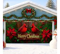 Cardinale Copertura per porta del garage, decorazione natalizia rossa per le vacanze, grande decorazione natalizia all'aperto per la stagione invernale, sfondo per feste di buon Natale, 390 x 180 cm