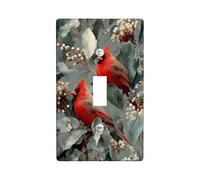 Cardinale - Placca di copertura per interruttore della luce singola, motivo natura realismo, foglie e bacche, in plastica rossa, dimensioni standard, decorazione da parete per soggiorno, camera da