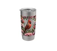 Cardinale Rosso Tra Rododendri Rosa Bicchiere termico in acciaio inox doppia parete