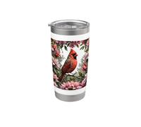 Cardinale Rosso Tra Rododendri Rosa Bicchiere termico in acciaio inox doppia parete