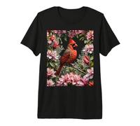 Cardinale Rosso tra Rododendri Rosa Maglietta Premium