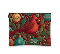 Cardinale Trousse per il trucco, ornamenti per le vacanze, borsa da viaggio vintage per donne, piccola borsa portatile in tela con cerniera, borsa da toilette natalizia per la cura della pelle, Rosso