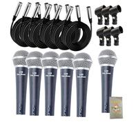 Cardioide vocal microfoni con cavi XLR mic & clip (6 pezzi) di grasso toad|dynamic palmare, unidirezionale per studio di registrazione, Live Stage Singing, DJ, karaoke|pro audio 6,1 m mic fili, a pin filo 6-Pack + 6 Cables