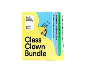 Cards Against Humanity Family Edition: Class Clown Bundle • 3 pacchetti a tema + 30 carte vuote per le tue stupide battute dentro