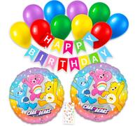 Care Bear - Palloncini per festa di compleanno per bambini, 43,2 cm | 2 palloncini in alluminio con orsetto grande da 43,2 cm + 2 palloncini con striscione di compleanno, adesivi