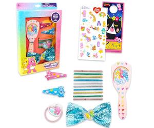 Care Bears Set di accessori per capelli - Bundle con elastici per capelli, spazzola, mollette, fiocco, adesivi e altro ancora | Care Bears Dress Up Accessori per ragazze