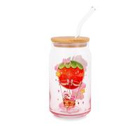 Care Bears X Fragola Shortcake 16-Ounce Vetro Tumbler con Coperchio E Cannuccia