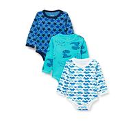 Care Body LS - AOP (3-pack), Body Manica Lunga Bimbi 0-24, Blu Dark Navy (778), 3-6 mesi