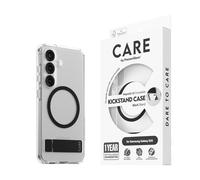 CARE BY PANZERGLASS Custodia con supporto nero per Samsung Galaxy S25 1 anno di garanzia anti-ingiallimento, compatibile con Qi, compatibile con MagSafe, S24 Plus, trasparente