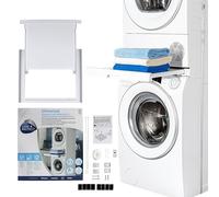 CARE + PROTECT Kit di incolonnamento Universale con Ripiano Scorrevole , Adatto per Lavatrici con Profondità 47-62 cm, Salvaspazio, Facile da Installare, Bianco, Frontale Arrotondato