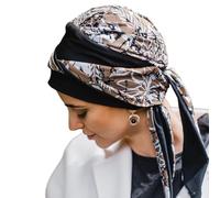 Carebell Smooth Paint Flowers - Turbante berretto oncologico in cotone per chemioterapia o alopecia, Nero, Bianco, Marrone