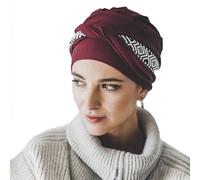 CAREBELL Turbante Comfort/Design Ikat Bordeaux/Chemioterapia e Alopecia/Tessuto di Bambù/Pelle Sensibili/Certificato Oeko-Tex/Comodo e traspirante
