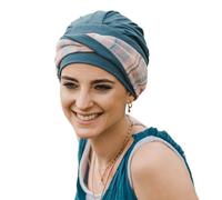 CAREBELL Turbante ELEGANCE MEDITERRANEO ACCIAIO per la chemioterapia. Tessuto in bambù. Alopecia e perdita di capelli, Blu navy, Taglia unica