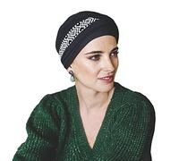 CAREBELL Turbante oncologico Modello Comfort - Design Ikat nero in bambù morbido e traspirante, speciale per chemioterapia, alopecia e pelli sensibili, prodotto in Spagna