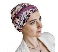 CAREBELL Turbante oncologico/Modello Comfort Malva Fiori/Tessuto Cotone/Certificato Oeko - Tex/Ideale per la perdita di Capelli/Confortevole e Traspirante/Preformato/Chemioterapia e Alopecia