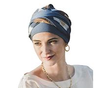 CAREBELL Turbante oncologico/Modello ELEGANCE/Design INDIGO/Per Chemioterapia e Alopecia/Tessuto di bambù/Base e Comodo/Perdita di Capelli