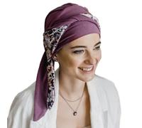 CAREBELL Turbante Oncologico Smooth/Design Malva Fiori/Chemioterapia e Alopecia/Pelle Sensibile/Tessuto di Bambù/Perdita di Capelli/Confortevole e traspirante