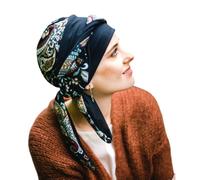 CAREBELL Turbante Smooth Black Kashmir per chemioterapia e perdita di capelli., Nero Combinato Con Stampa Cashmere, Taglia unica