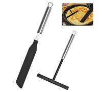 CAREDGO 2 Pezzi Spatola per Crepes Professionale Spatola Stendi Crepes Bastoncino per Crepes in Acciaio Inox e in Silicone Strumenti per Crepes per Fare per Pancake(Argento Nero)